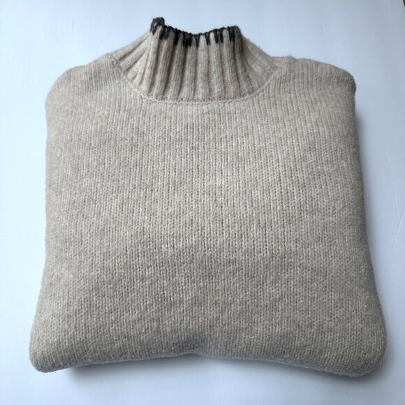 Joie Mock Neck Hand Finished Edge Sweater, Size XS, Oatmeal - Picture 8 of 9